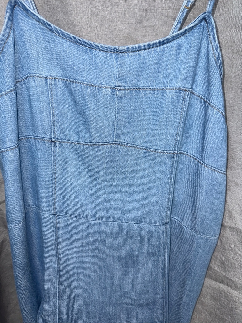 Light Blue Denim Slip Spaghetti Strap Dress with Front Slit - Picture 5 of 7